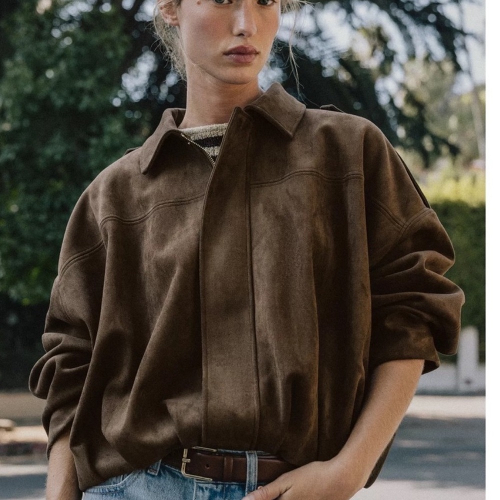 Zara suede effect bomber - brown  - S